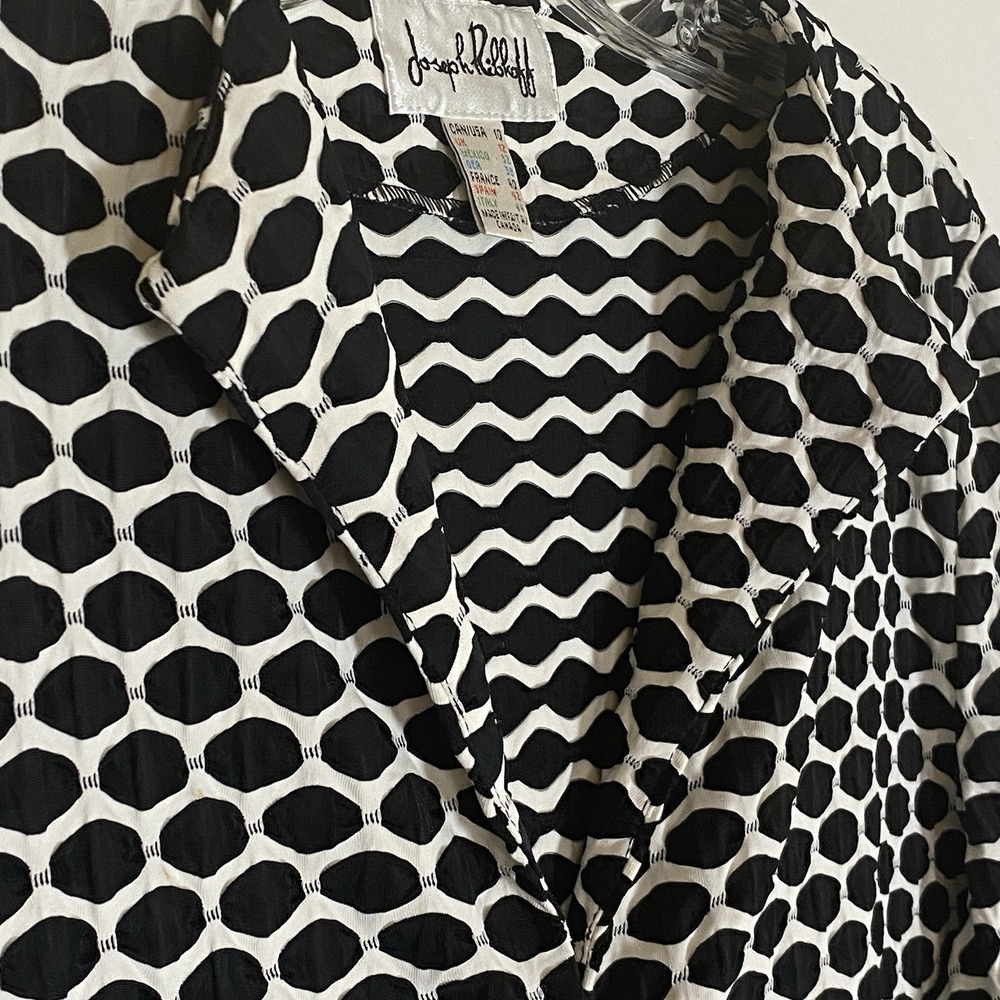 Joseph Ribkoff Jacket Womens 10 Black White Art to Wear Striped Button Classy - Picture 8 of 14